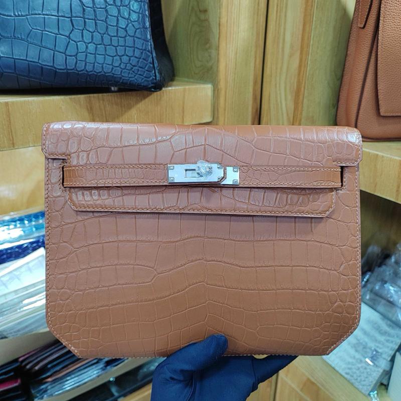 Hermes Kelly Depeches 25 crocodile gold